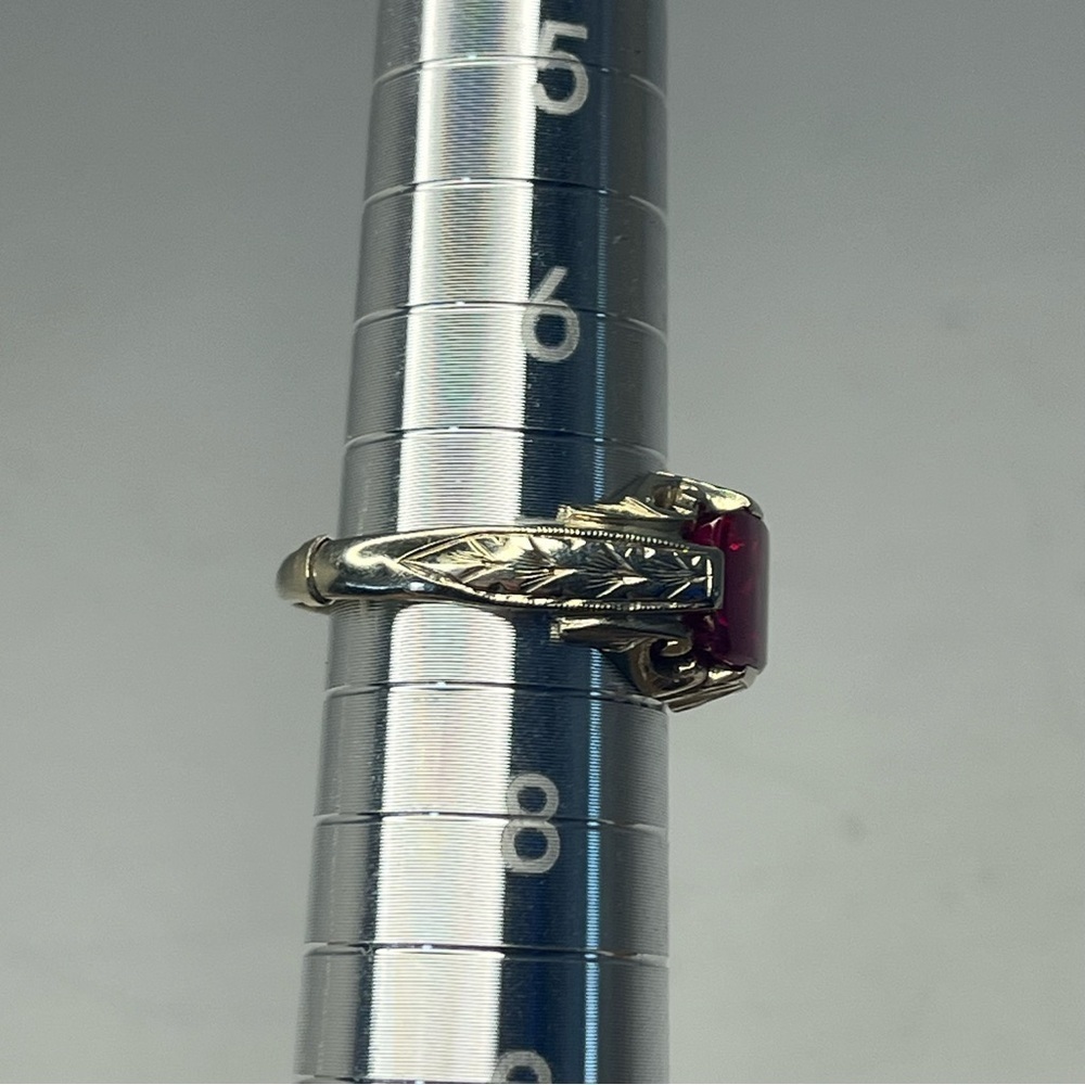 Vintage 14 Karat White Gold Flat Cut Ruby Ring Size 7 - Picture 6 of 6